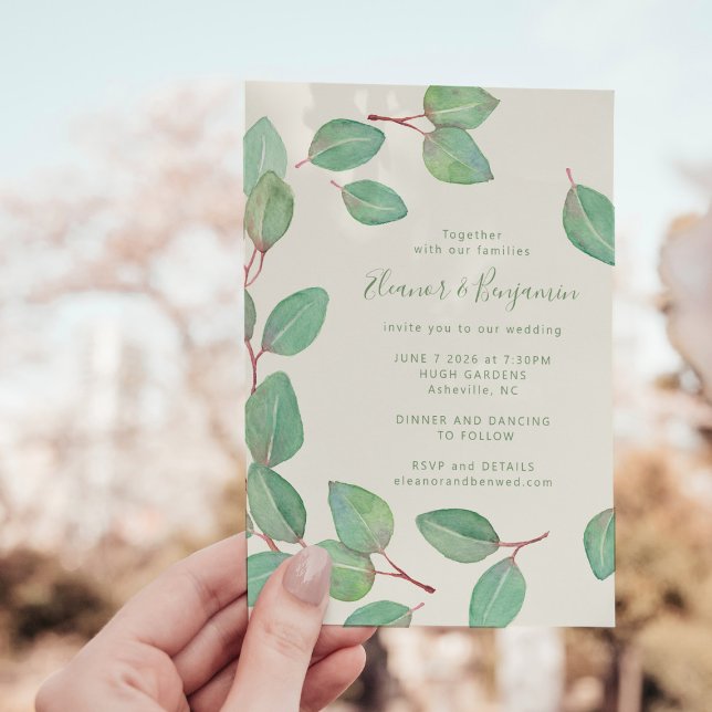 Invitación Elegante Boda de guión de vegetación de eucalipto (Subido por el creador)