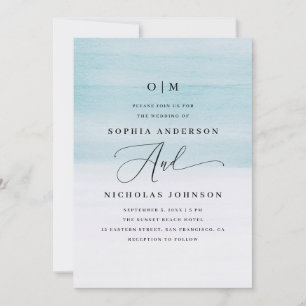 Invitación Elegante boda de guión náutico azul acuático