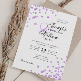 Invitación Elegante Boda de guión Purple Confetti QR RSVP