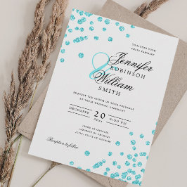 Invitación Elegante Boda de guión Turquoise Confetti QR RSVP