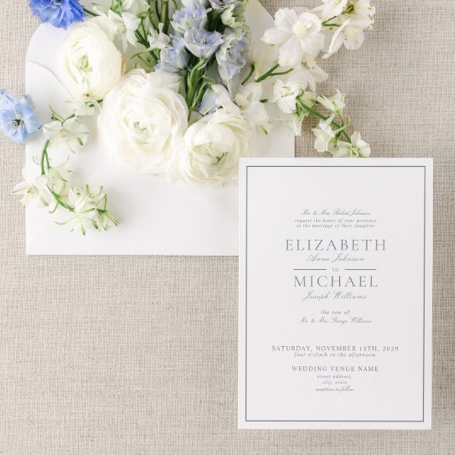 Invitación Elegante Boda de guiones clásicos azul y turbio (Subido por el creador)