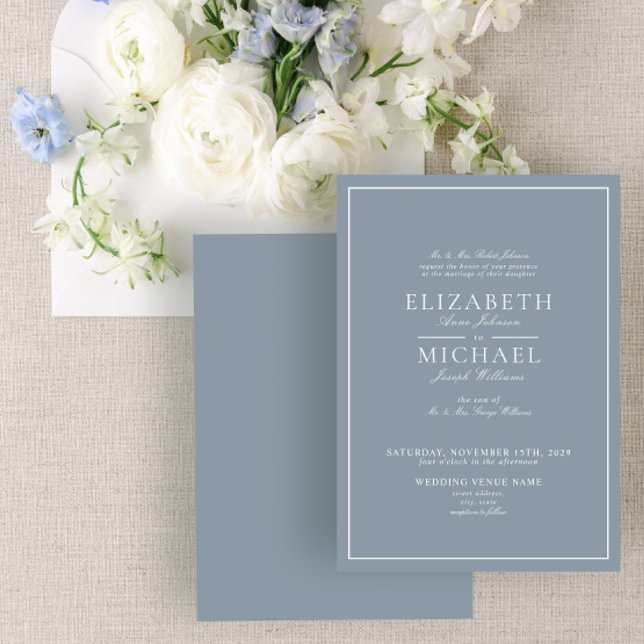 Invitación Elegante Boda de guiones clásicos azul y turbio (Subido por el creador)