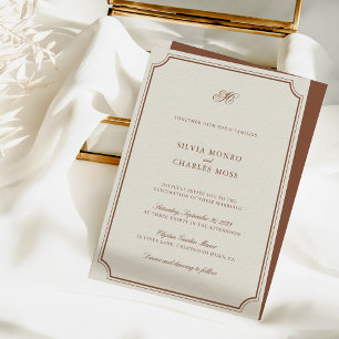 Invitación Elegante Boda de guiones clásicos de Brown & Ecru