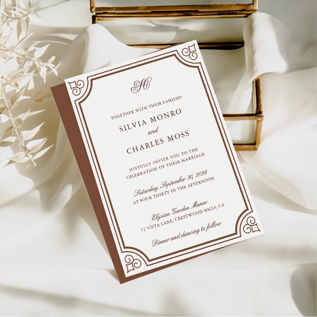 Invitación Elegante Boda de guiones clásicos de Brown & Ecru (Subido por el creador)