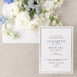 Invitación Elegante Boda de guiones clásicos de la Marina Azu