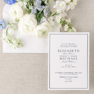 Invitación Elegante Boda de guiones clásicos de la Marina Azu