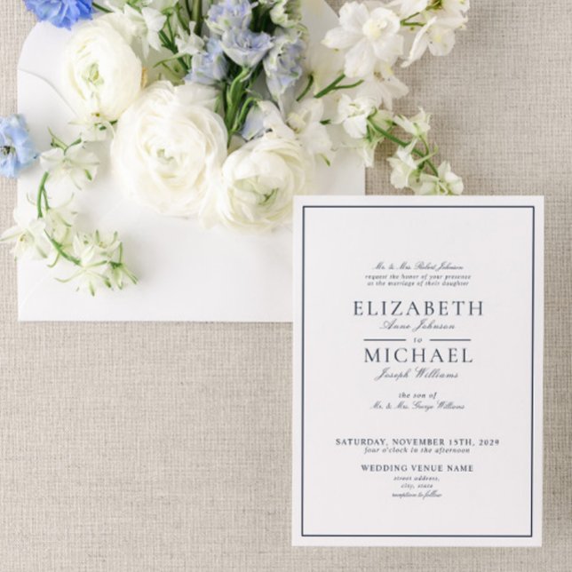 Invitación Elegante Boda de guiones clásicos de la Marina Azu (Subido por el creador)