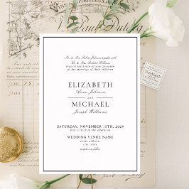 Invitación Elegante Boda de guiones clásicos en blanco y negr