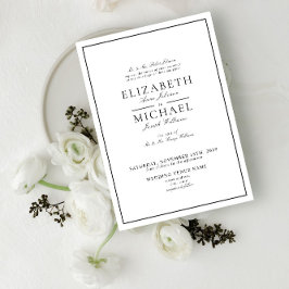 Invitación Elegante Boda de guiones clásicos en blanco y negr