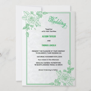Invitación Elegante Boda de guiones clásicos verde y gris