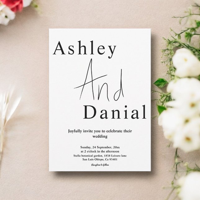 Invitación Elegante Boda de guiones de caligrafía blanca y ne (Subido por el creador)