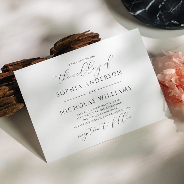 Invitación Elegante boda de guiones de caligrafía en blanco y (Subido por el creador)