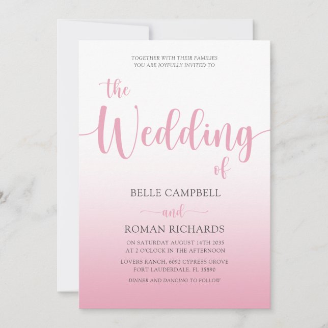 Invitación Elegante Boda de guiones de caligrafía rosa de Rub (Anverso)