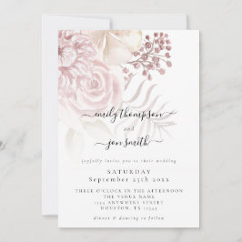 Invitación Elegante Boda de guiones de flores rosadas