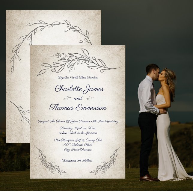 Invitación Elegante Boda de guiones de hojas blandas (Subido por el creador)