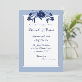 Invitación Elegante Boda de guiones de Moda floral azul
