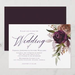 Invitación Elegante Boda de guiones de Moda floral de ciruela