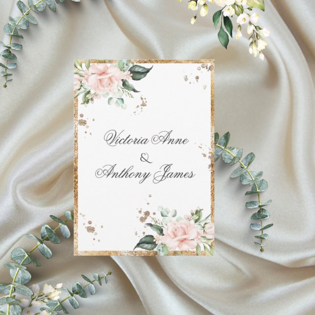 Invitación Elegante Boda de guiones de oro rosa floral (Subido por el creador)