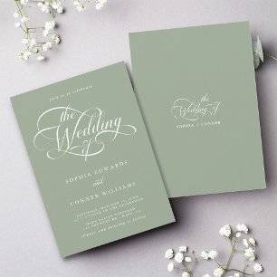 Invitación Elegante Boda de guiones Delicados Sage Green