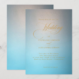 Invitación Elegante Boda de guiones dorados turquesa