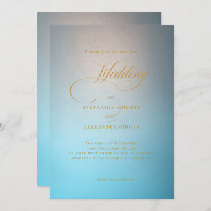 Invitación Elegante Boda de guiones dorados turquesa