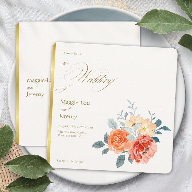 Invitación Elegante Boda de guiones florales de Rubor Gold (Subido por el creador)