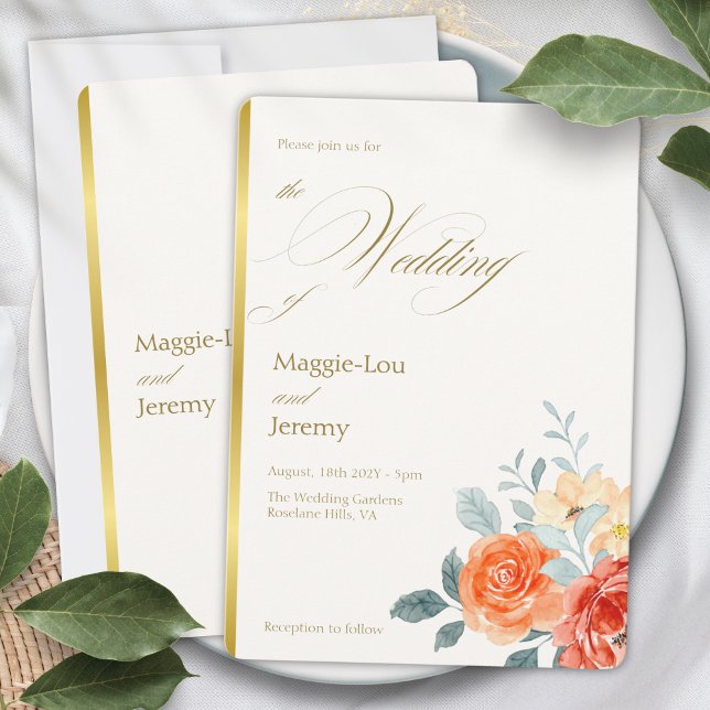 Invitación Elegante Boda de guiones florales de Rubor Gold (Subido por el creador)