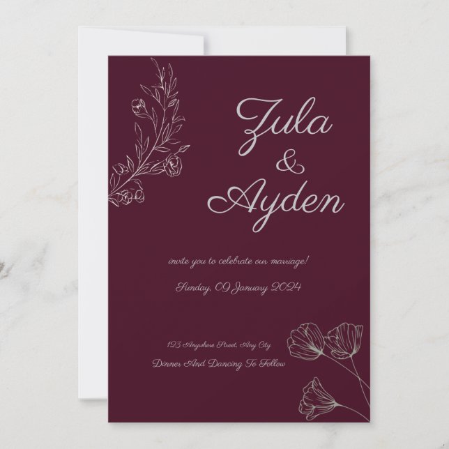 Invitación Elegante Boda de guiones Minimalistas (Anverso)