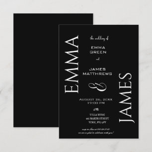 Invitación Elegante Boda de guiones negrita de letra en blanc