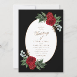 Invitación Elegante Boda de Guiones Rojos con Guión Dorado