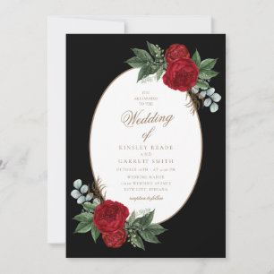Invitación Elegante Boda de Guiones Rojos con Guión Dorado