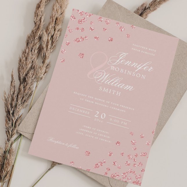 Invitación Elegante Boda de guiones Rosa Confetti de oro Rubo (Elegant Script Wedding Rose Gold Confetti Blush Invitation)