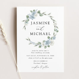 Invitación Elegante Boda de guirnaldas con flores azules