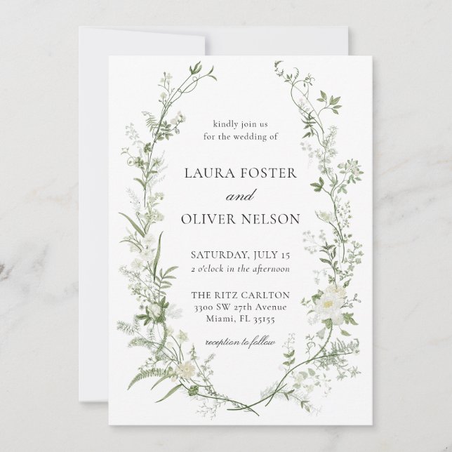 Invitación Elegante Boda de guirnaldas de flores silvestres b (Anverso)