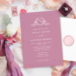 Invitación Elegante Boda de guirnaldas de monograma rosado
