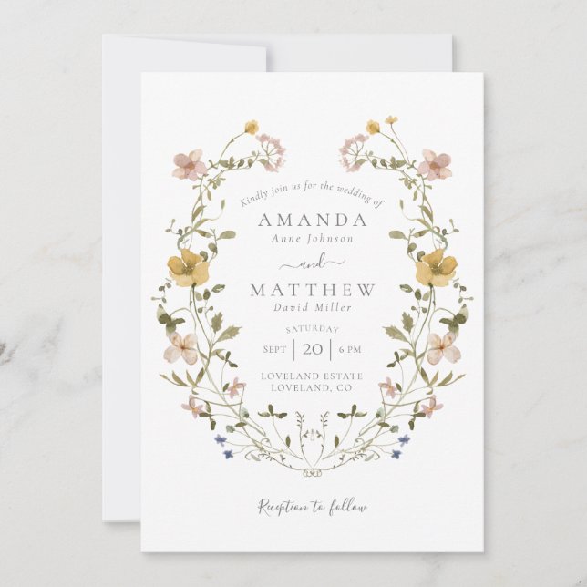 Invitación Elegante Boda de guirnaldas florales a presión (Anverso)