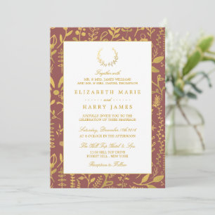 Invitación Elegante Boda de guirnaldas florales de oro