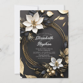 Invitación Elegante Boda de guirnaldas florales de oro blanco