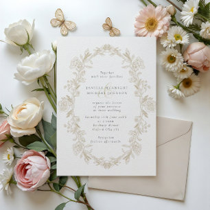 Invitación Elegante Boda de guirnaldas florales de tela beige