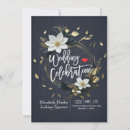 Invitación Elegante Boda de guirnaldas florales en blanco neg