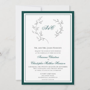 Invitación Elegante Boda de guirnaldas verde esmeralda