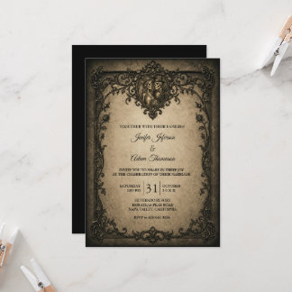 Invitación Elegante Boda de Halloween Gótica Vintage