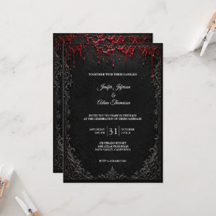 Invitación Elegante Boda de Halloween Gótica Vintage