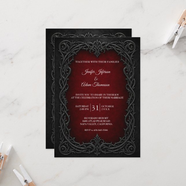 Invitación Elegante boda de Halloween gótico (Anverso/Reverso In Situ)