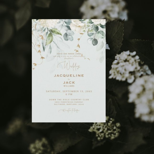 Invitación Elegante Boda de hidrangea blanca ligera II (Subido por el creador)