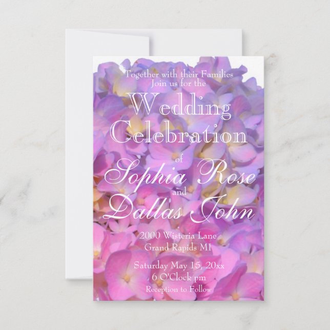 Invitación Elegante Boda de hidrangea floral rosa (Anverso)