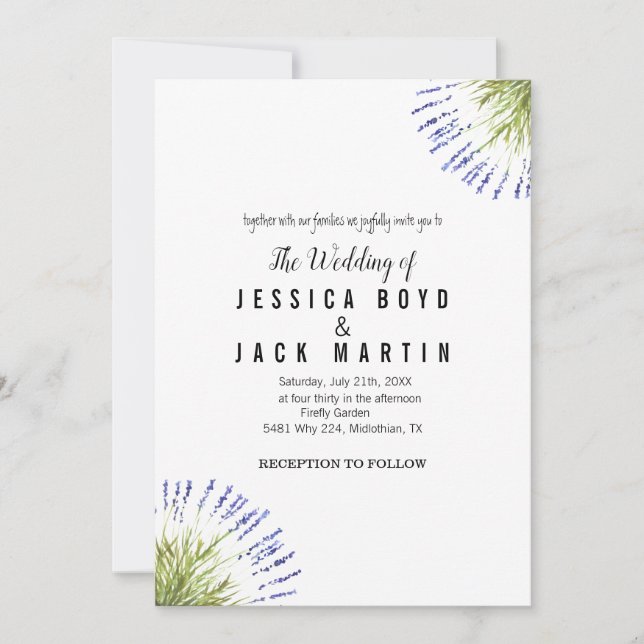 Invitación Elegante Boda de hierba de lavanda rústica verde (Anverso)
