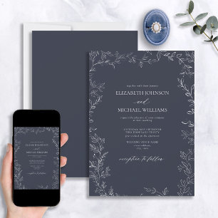 Invitación Elegante Boda de hoja azul mínimo de la Marina mod