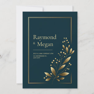 Invitación Elegante Boda de Hoja Botánica de Oro