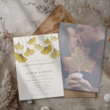 Elegante Boda de Hoja de Ginkgo con Acuarela Dorad